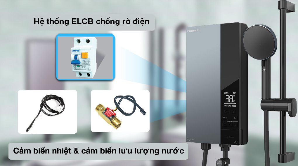 Máy nước nóng trực tiếp Panasonic 4500W DH-4UD1VZ - Trang bị hệ thống ELCB, cảm biến nhiệt và cảm biến lưu lượng nước vừa đảm bảo an toàn cho người dùng vừa đáp ứng tốt việc cung cấp nước nóng cho người sử dụng