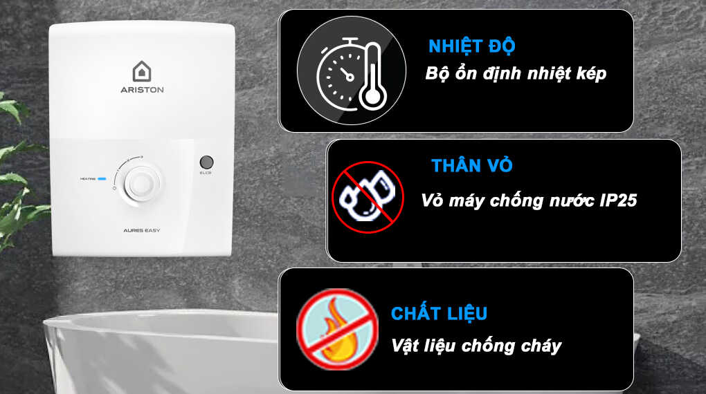 Bình nóng lạnh trực tiếp Ariston AURES EASY 4.5 D - Chế độ an toàn