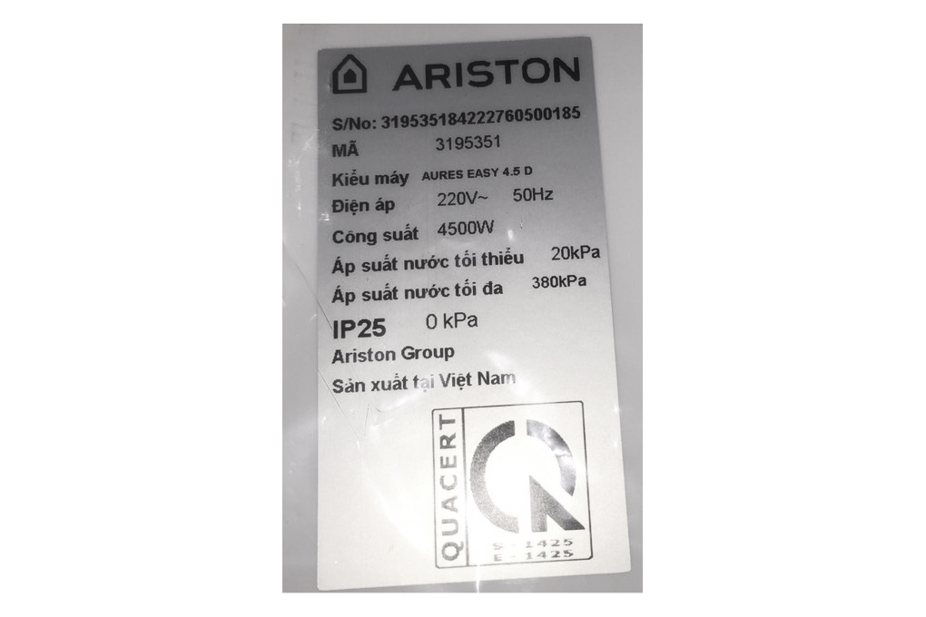 Máy nước nóng trực tiếp Ariston 4500W AURES EASY 4.5 D Màu Trắng