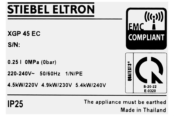 Máy nước nóng trực tiếp Stiebel Eltron 4500W XGP 45 EC Màu Trắng