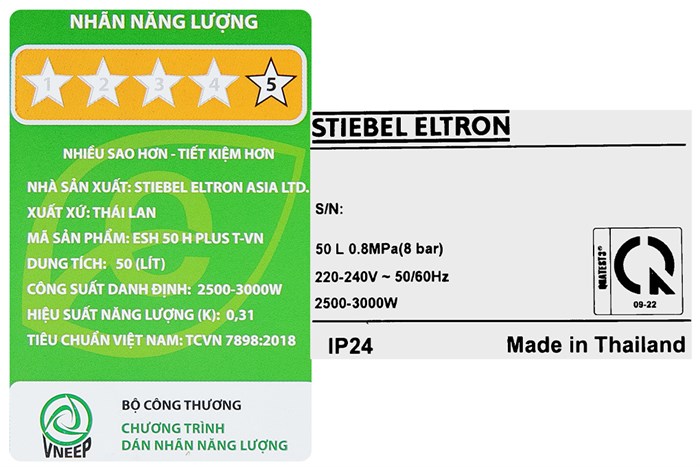 Máy nước nóng gián tiếp Stiebel Eltron 50 lít ESH 50 H Plus T-VN Màu Trắng