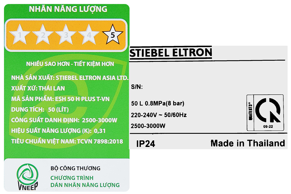 Máy nước nóng gián tiếp Stiebel Eltron 50 lít ESH 50 H Plus T-VN Màu Trắng