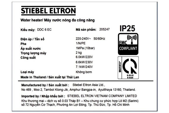 Máy nước nóng trực tiếp đa điểm (Multi Point) Stiebel Eltron 6000W DDC 6 EC Màu Đen