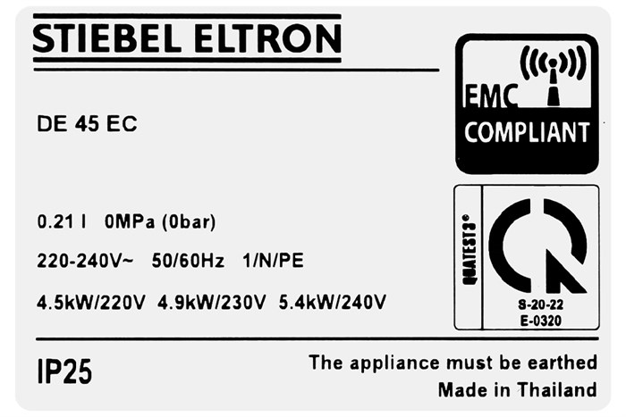 Máy nước nóng trực tiếp Stiebel Eltron 4500W DE 45 EC Màu Trắng