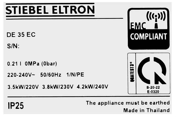 Máy nước nóng trực tiếp Stiebel Eltron 3500W DE 35 EC Màu Trắng