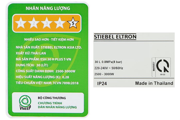 Máy nước nóng gián tiếp Stiebel Eltron 30 lít 2500W ESH 30 H Plus T-VN Màu Trắng