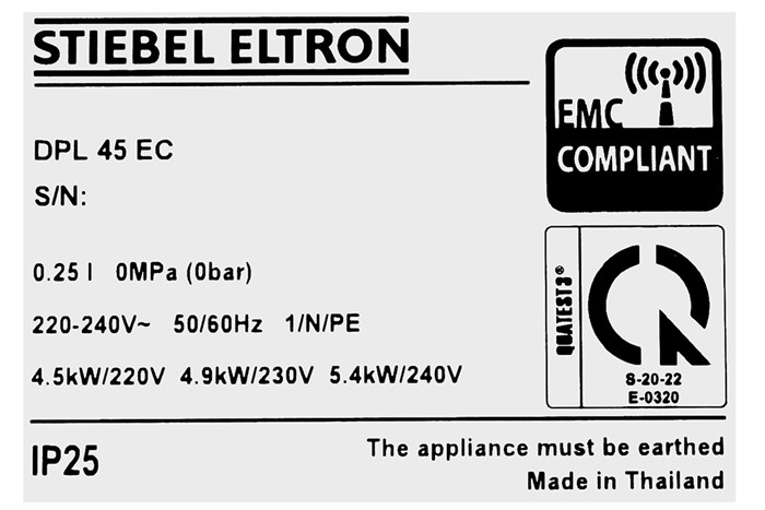 Máy nước nóng trực tiếp Stiebel Eltron 4500W  DPL 45 EC Màu Trắng