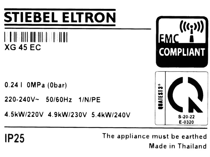 Máy nước nóng trực tiếp Stiebel Eltron 4500W XG 45 EC Màu Trắng