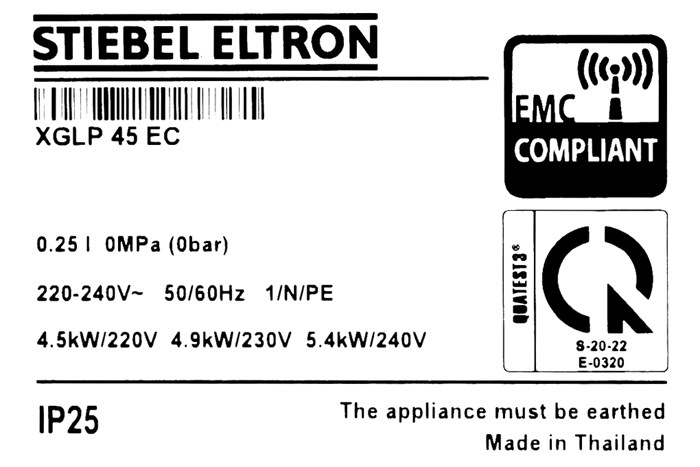 Máy nước nóng trực tiếp Stiebel Eltron 4500W XGLP 45 EC Màu Trắng