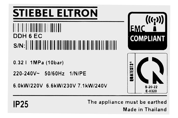 Máy nước nóng trực tiếp đa điểm (Multi Point) Stiebel Eltron 6000W DDH 6 EC Màu Xám