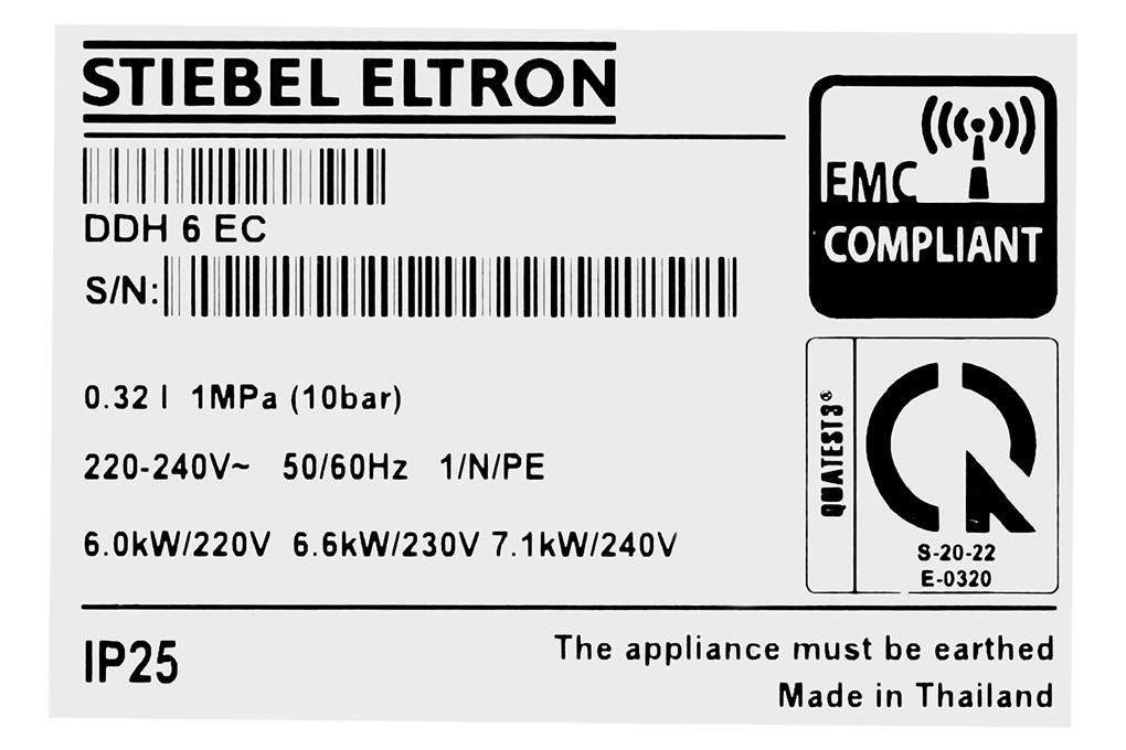 Máy nước nóng trực tiếp đa điểm (Multi Point) Stiebel Eltron 6000W DDH 6 EC Màu Xám