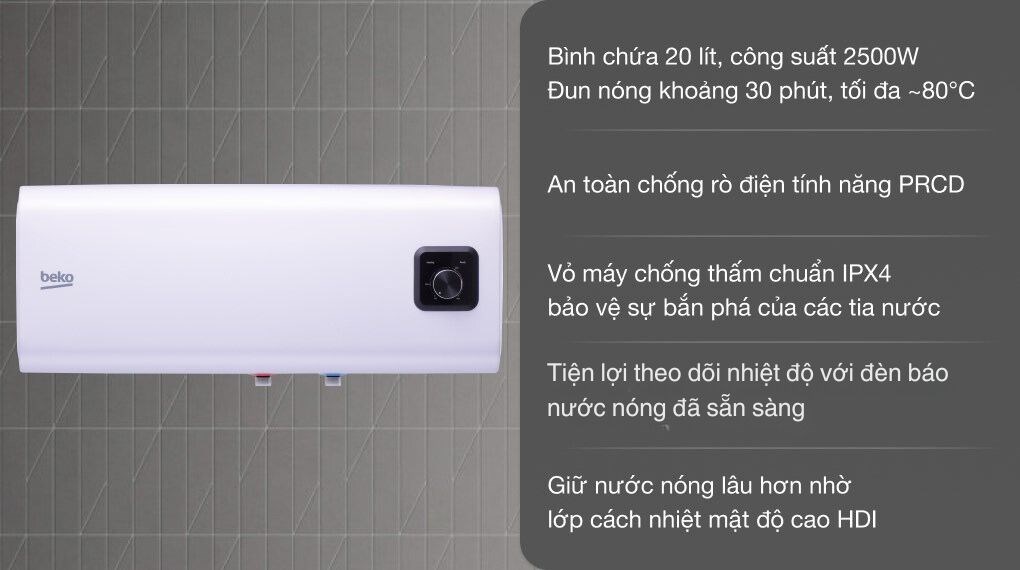 Máy nước nóng gián tiếp Beko 30 lít BWH 30 SDH