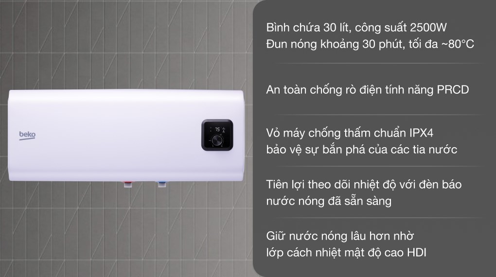 Máy nước nóng gián tiếp Beko 30 lít BWH 30 SDH hover