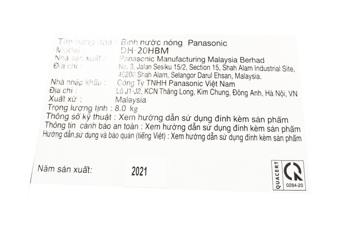 Máy nước nóng gián tiếp Panasonic 20 lít DH-20HBMVW Màu Trắng