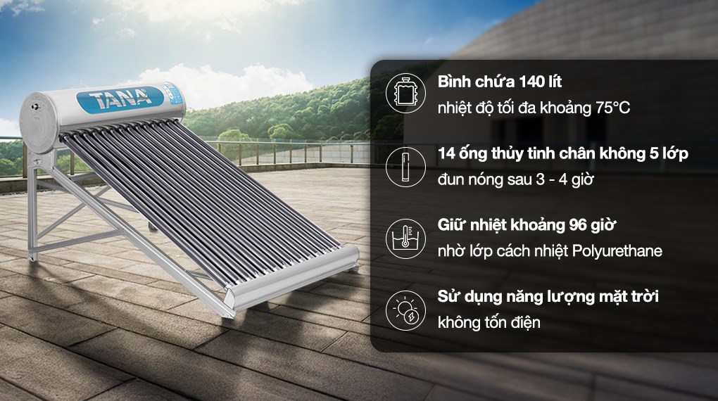 Máy nước nóng năng lượng mặt trời Tân Á 140 lít Go 58-14