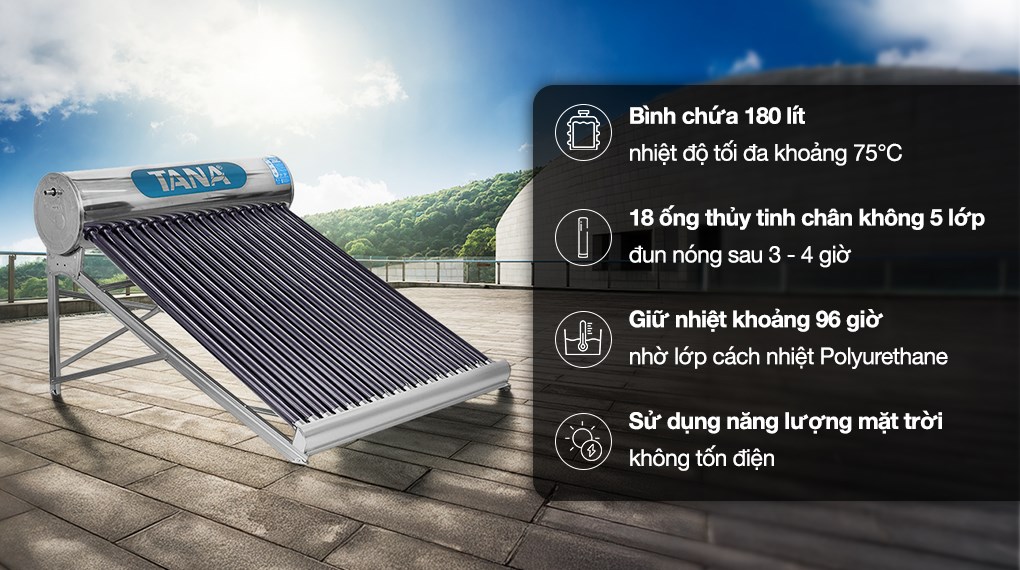 Máy nước nóng năng lượng mặt trời Tân Á 180 lít Go 58-18