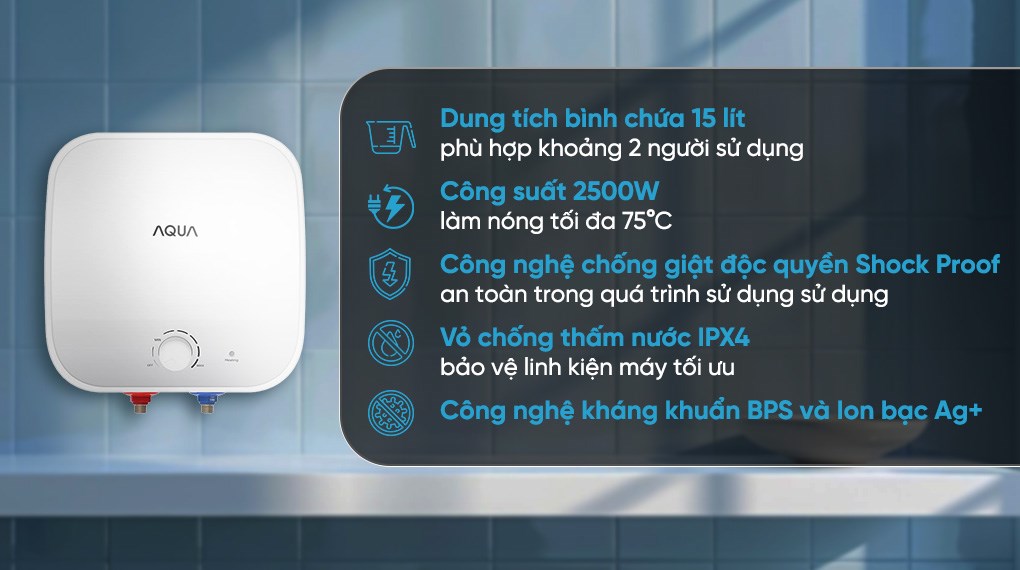 Máy nước nóng gián tiếp Aqua 15 lít 2500W AES15V-SQM1(VN)