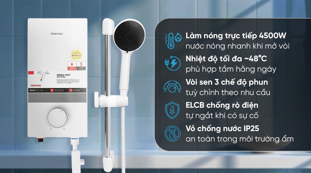 Máy nước nóng trực tiếp Toshiba 4500W TWH-45MCNVN(W)-WB