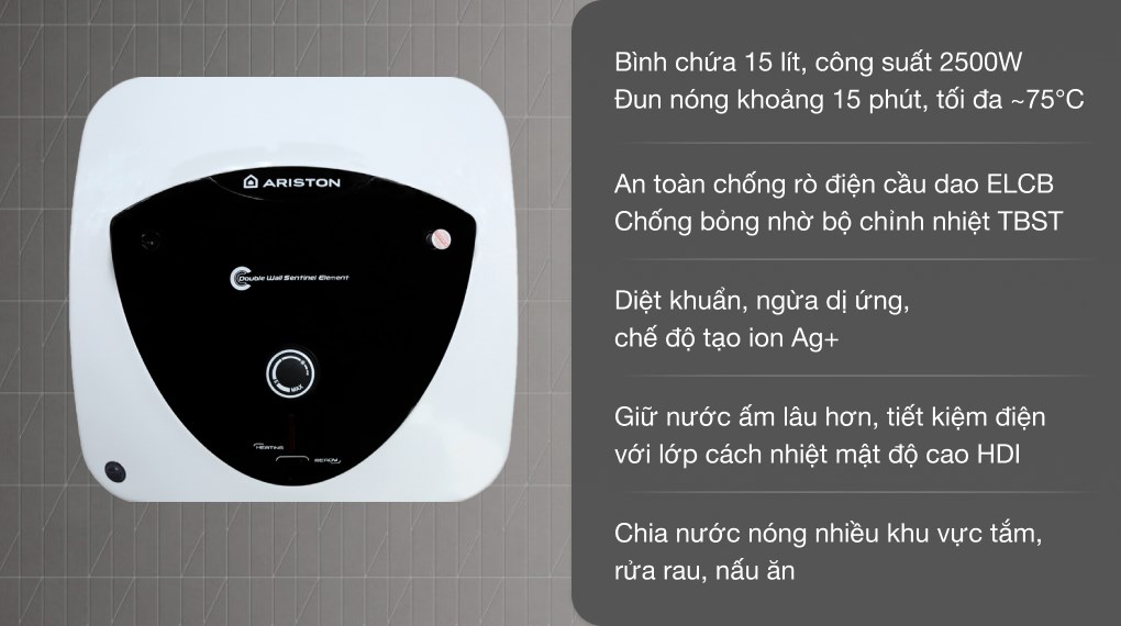 Máy nước nóng gián tiếp Ariston 15 lít 2500W AN 15 LUX FE hover