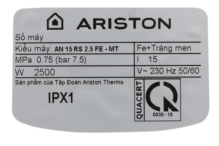 Máy nước nóng Ariston 15 lít AN 15 RS MT Màu Trắng