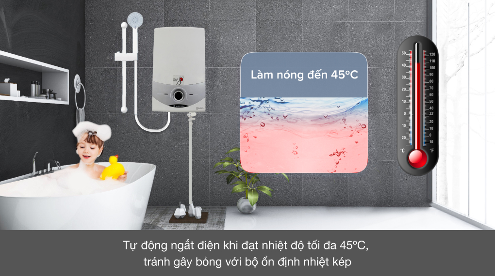 Bộ ổn định nhiệt kép chống bỏng - Máy nước nóng trực tiếp Ariston 4500W SM45E-VN