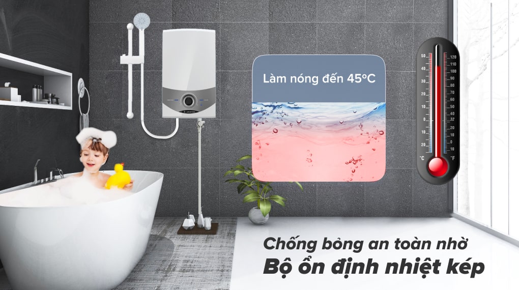 Bộ ổn định nhiệt kép chống bỏng - Máy nước nóng trực tiếp Ariston 4500W SM45E-VN