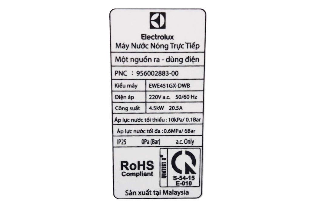 Mua máy nước nóng trực tiếp Electrolux 4500W EWE451GX-DWB