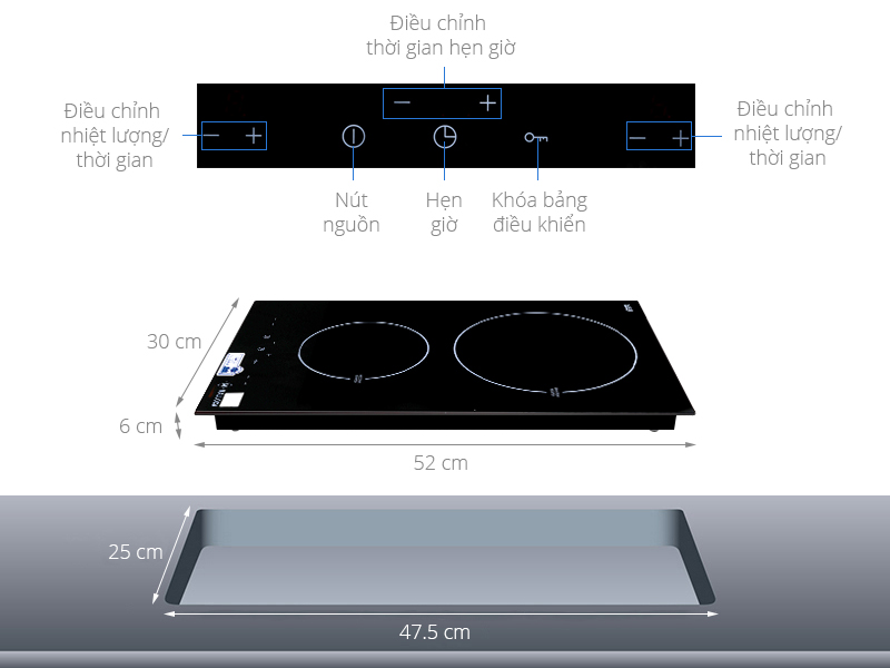 Thông số kỹ thuật Bếp từ đôi Malloca MDH-02I