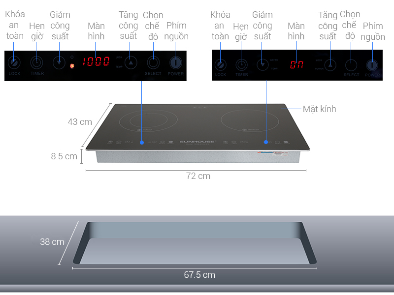 Thông số kỹ thuật Bếp từ hồng ngoại Sunhouse SHB9106-ES