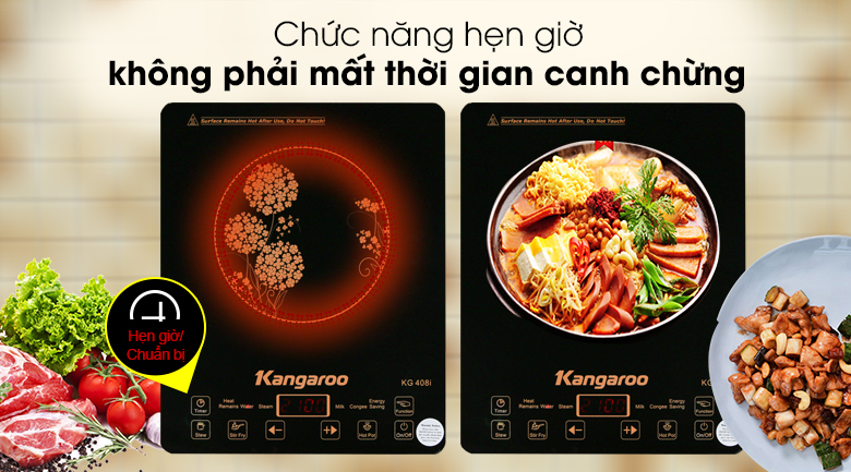 Bếp từ Kangaroo KG408I sở hữu tính năng chức năng hẹn giờ giúp người dùng thuận tiện hơn trong việc nấu ăn 