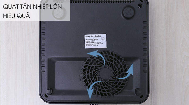 Quạt tản nhiệt được thiết kế lớn giúp làm mát bếp nhanh - Bếp từ Midea MI-K1917EF(G) đỏ