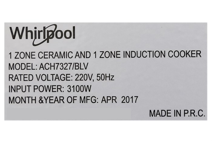 Bếp từ hồng ngoại âm Whirlpool ACH7327-BLV 3100W Màu Đen