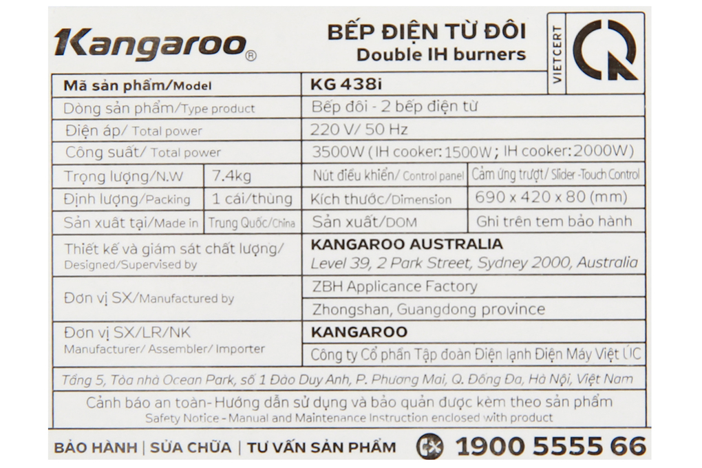 Siêu thị bếp từ đôi lắp âm Kangaroo KG438I