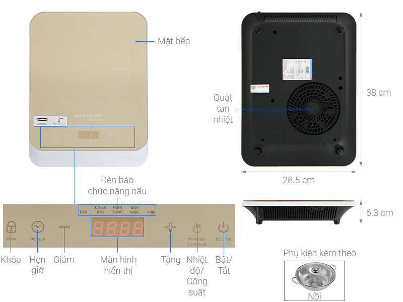 Thông số kỹ thuật Bếp từ Sunhouse Mama SHD6868