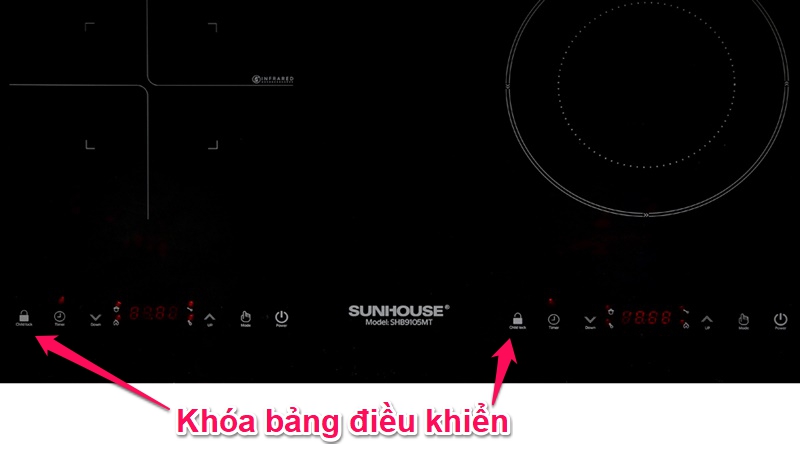 An toàn khi sử dụng với chức năng khóa bảng điều khiển, tự ngắt khi quá tải - Bếp từ hồng ngoại Sunhouse SHB9105MT