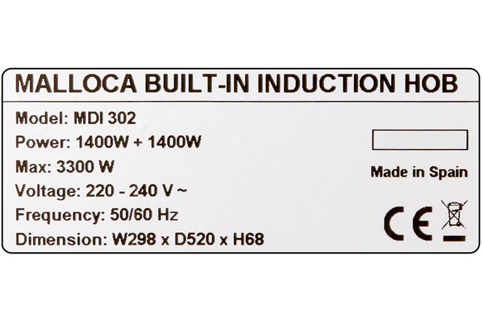 Bếp từ đôi lắp âm Malloca MDI 302 Màu Đen