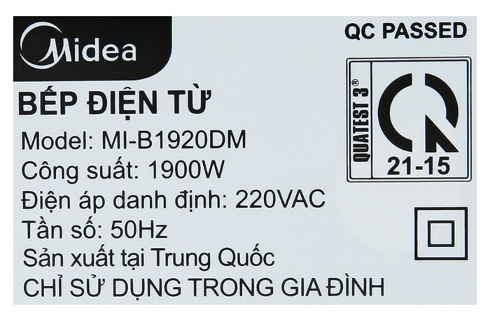 Bếp từ Midea MI-B1920DM Màu Đen