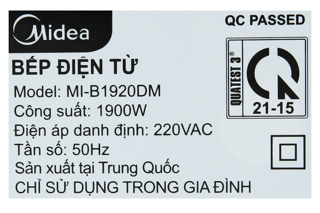 Bếp từ Midea MI-B1920DM Màu Đen