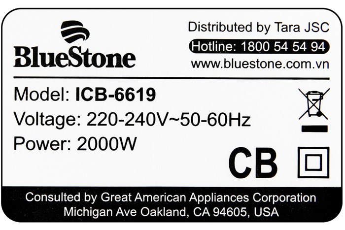 Bếp từ đơn BlueStone ICB-6619 2000W Màu Đen