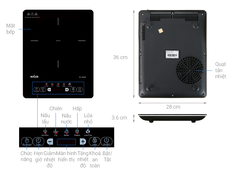 Thông số kỹ thuật Bếp từ Kiwa KI-132GB