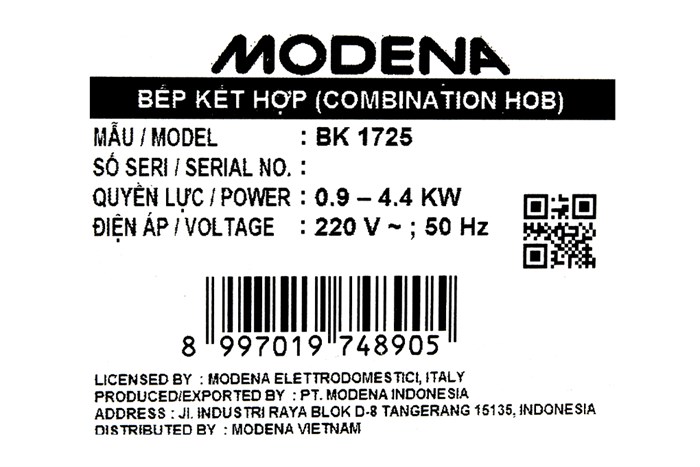 Bếp từ hồng ngoại lắp âm Modena BK 1725 Màu Đen