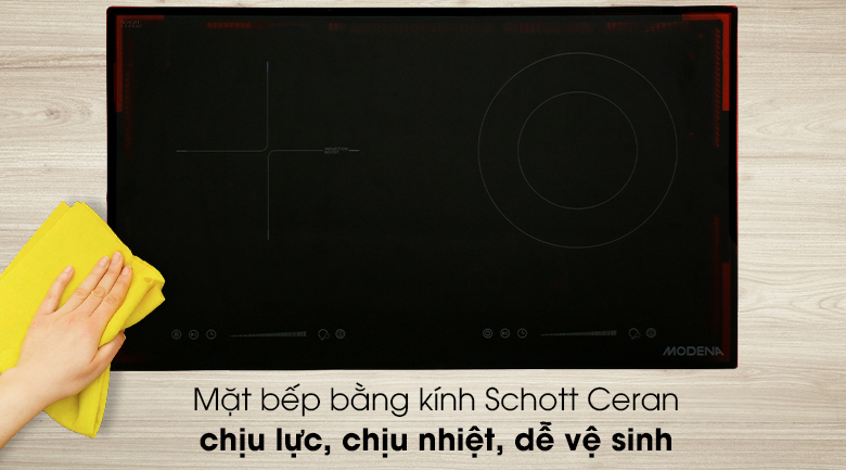 Bếp từ hồng ngoại Modena BK 1725 - Mặt bếp bằng kính Schott Ceran chịu lực, chịu nhiệt