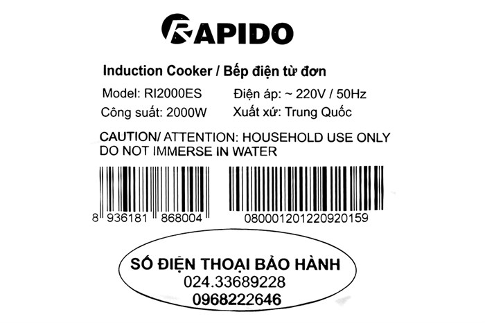 Bếp từ Rapido RI2000ES Màu Đen