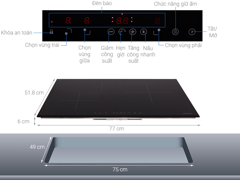 Thông số kỹ thuật Bếp từ 3 vùng nấu Hafele HC-IS773EA