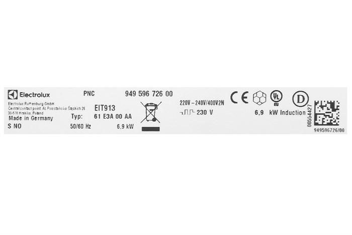 Bếp từ 3 vùng nấu lắp âm Electrolux EIT913 Màu Đen