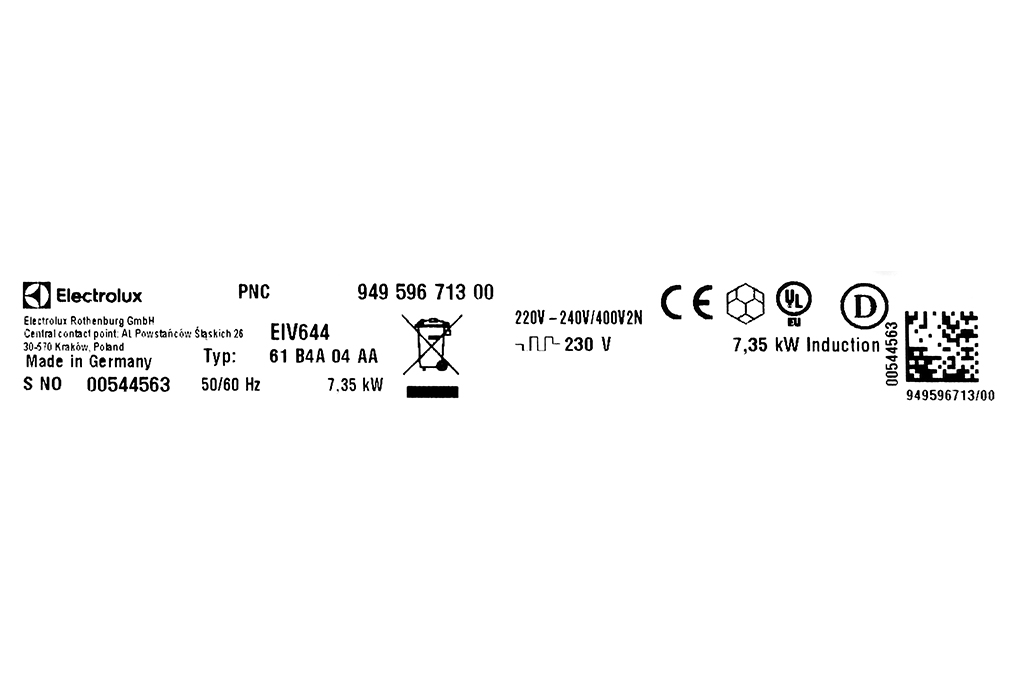 Bếp từ 4 vùng nấu âm Electrolux EIV644 7350W Màu Đen