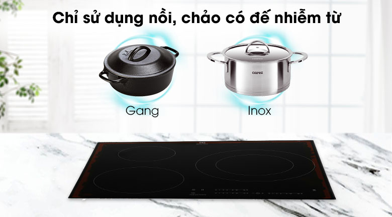 Chỉ sử dụng nồi có đế nhiễm từ - Bếp từ 3 vùng nấu Electrolux LIT60342