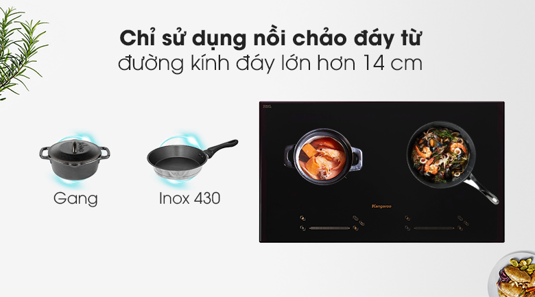 Loại nồi/chảo sử dụng - Bếp từ đôi Kangaroo KG859i