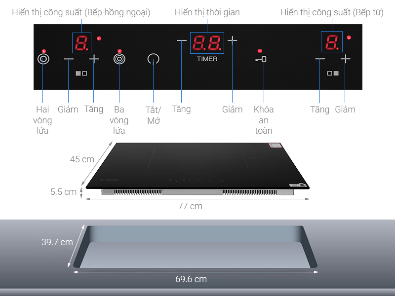 Bếp điện từ 2 vùng nấu Malloca MIR 772