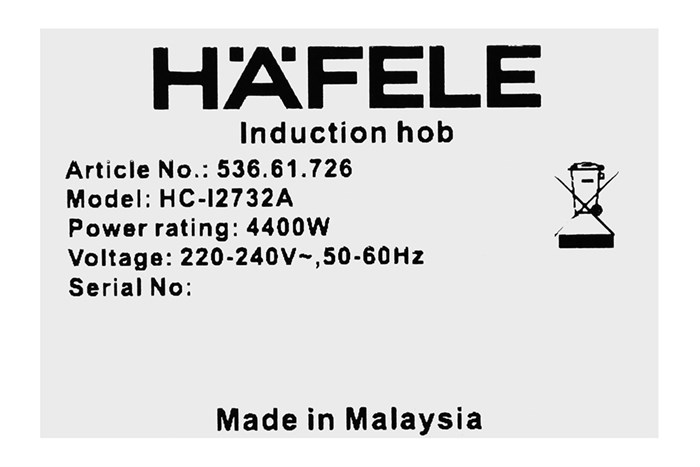 Bếp từ đôi âm Hafele HC-I2732A (536.61.726) 4400W Màu Đen